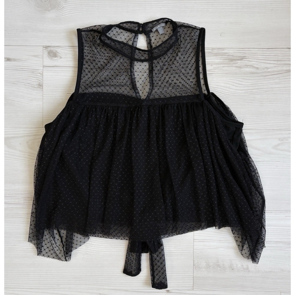 Charlotte Russe Top Women L Black Sheer Mesh Tie Bow Back Whimsy Y2K Boho Fairy